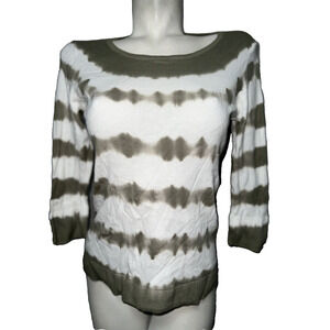 CHICO'S Top Women's Size L (2) Green Tie Dye Round Neck 3/4 Sleeve Knit Pullover